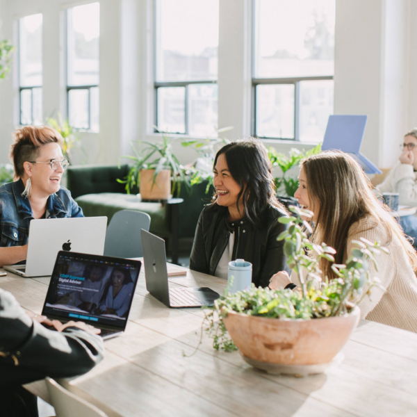 Image of smiling Crisp staff working with clients.