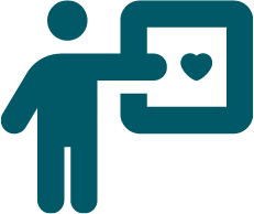 Icon with person pointing to image with heart indicating promotion of profile.