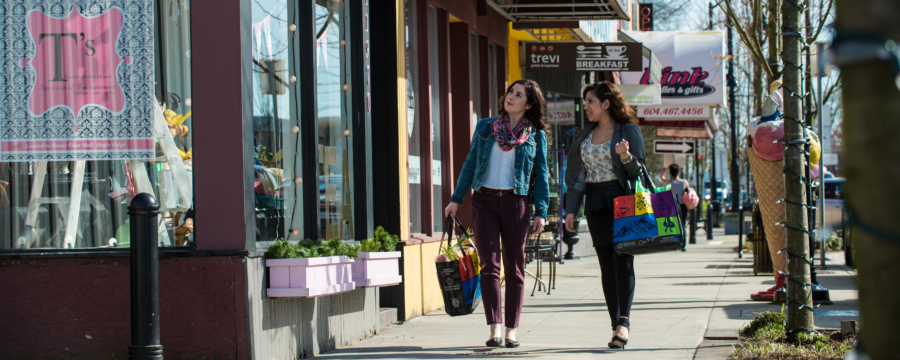 Shoppers Strolling along Street in Maple Ridge